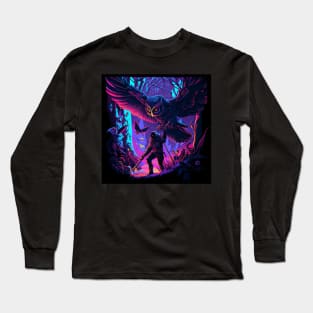 Psychedelic giant owl taking its owner to fly away Long Sleeve T-Shirt